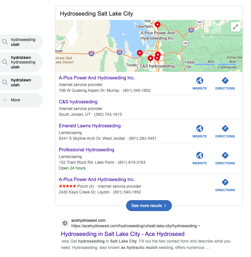 an example of bing maps landscaping business search results example